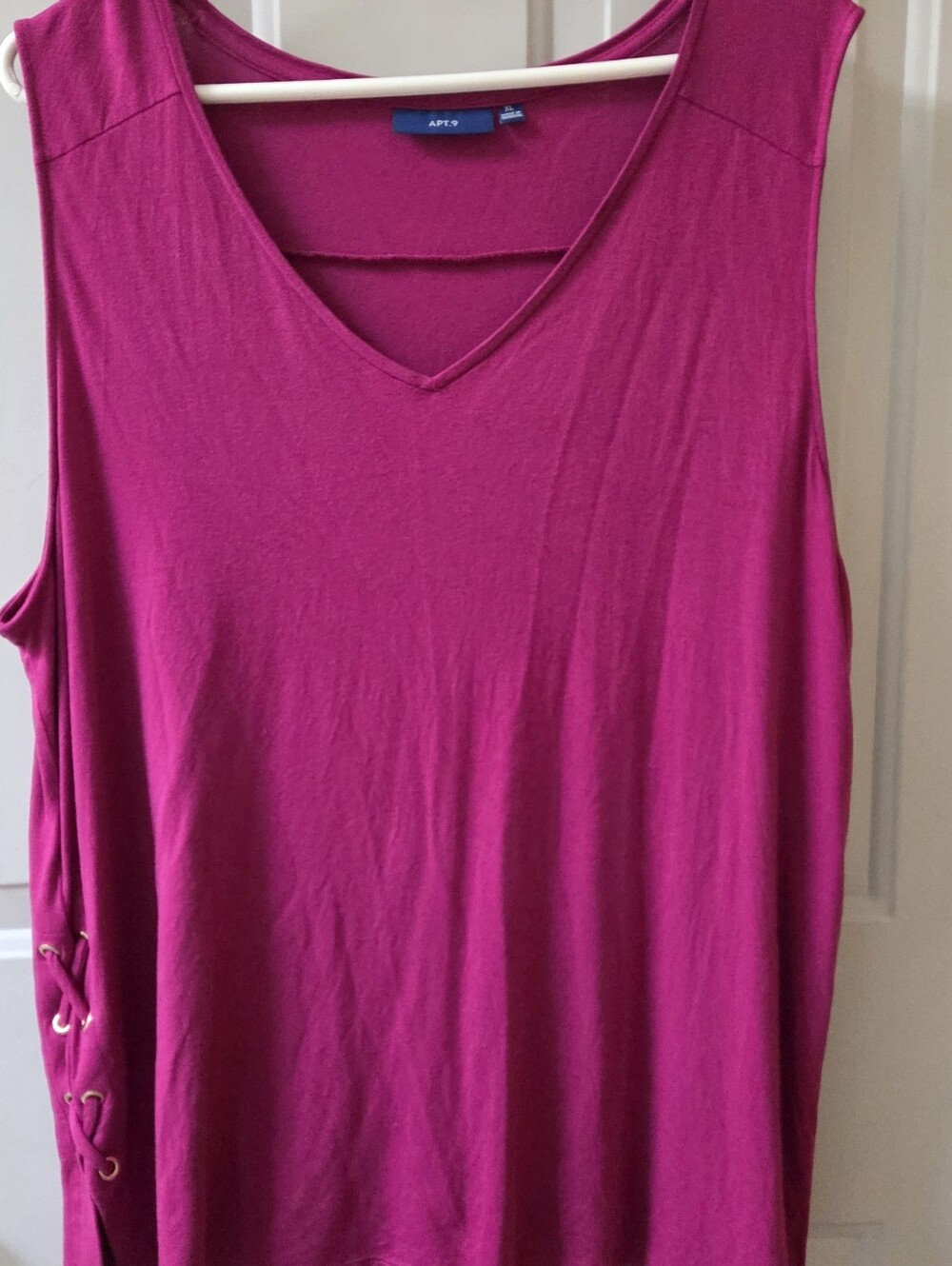Apt. 9 Fuchsia Sleeveless V-Neck Tank with Side Lace-Up Detail